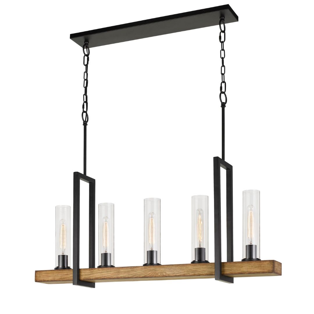 Cal Lighting Vienna 60W 5-Light Pine Wood Island Chandelier - Rustic Farmhouse Ceiling Light Fixture for Kitchen, Dining Room & Bedroom