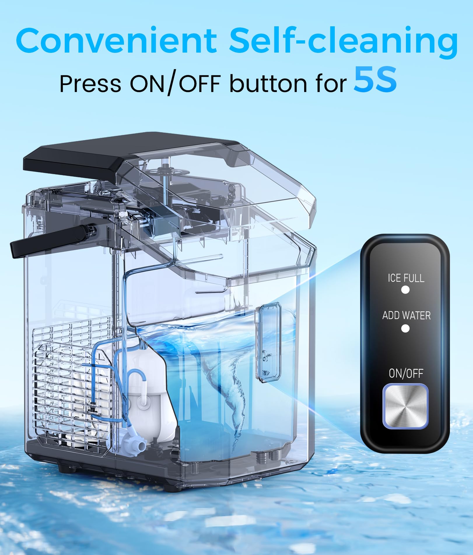 Premium Countertop Nugget Ice Maker - 33lbs/Day, Stainless Steel Portable Ice Machine with Self-Cleaning & Handle | Perfect for Home Bars, Office Breakrooms & Outdoor Parties | Includes Ice Scoop & Basket (Silver)