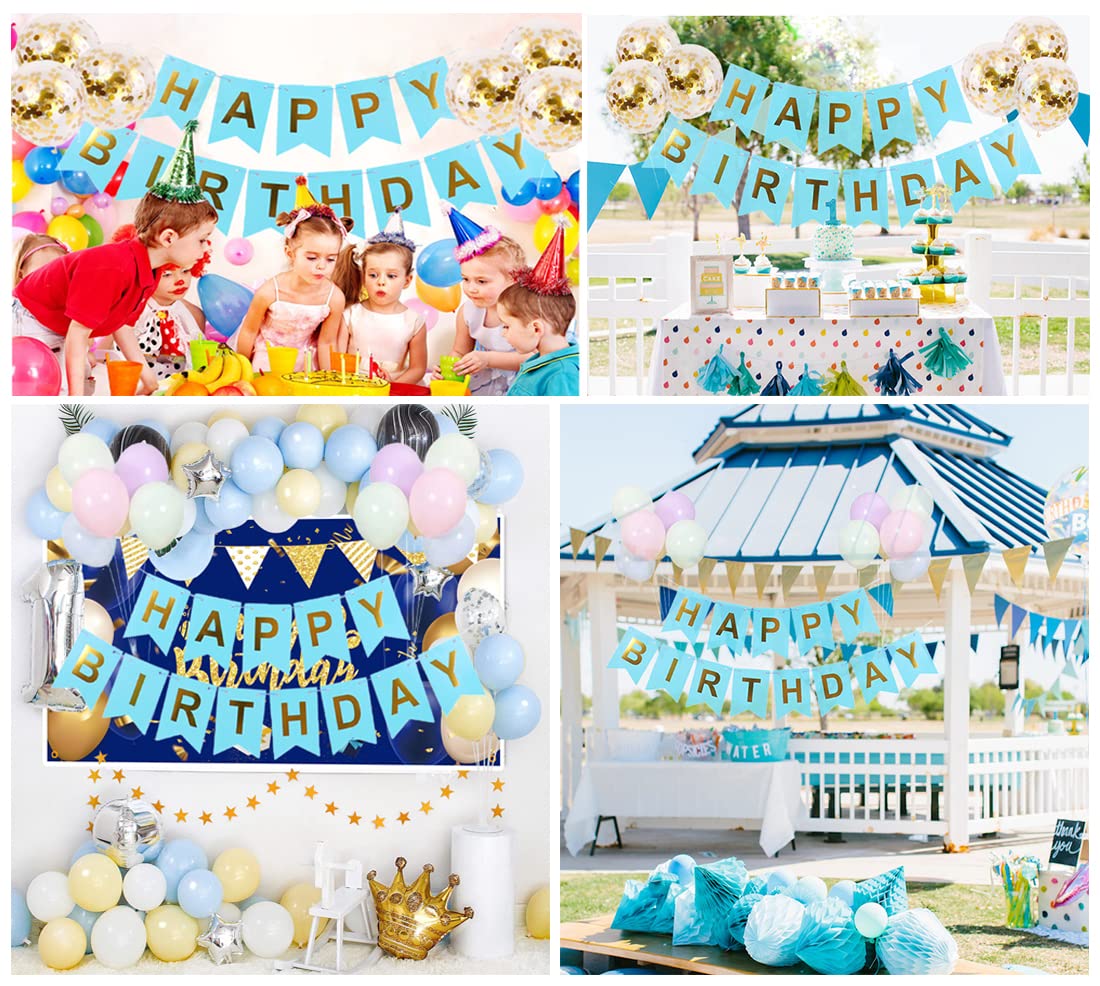 Vibrant Happy Birthday Banner & 6pcs Gold Glitter Confetti Balloons - Premium Birthday Party Decorations for Indoor/Outdoor Celebrations, Baby Showers & Anniversary Parties