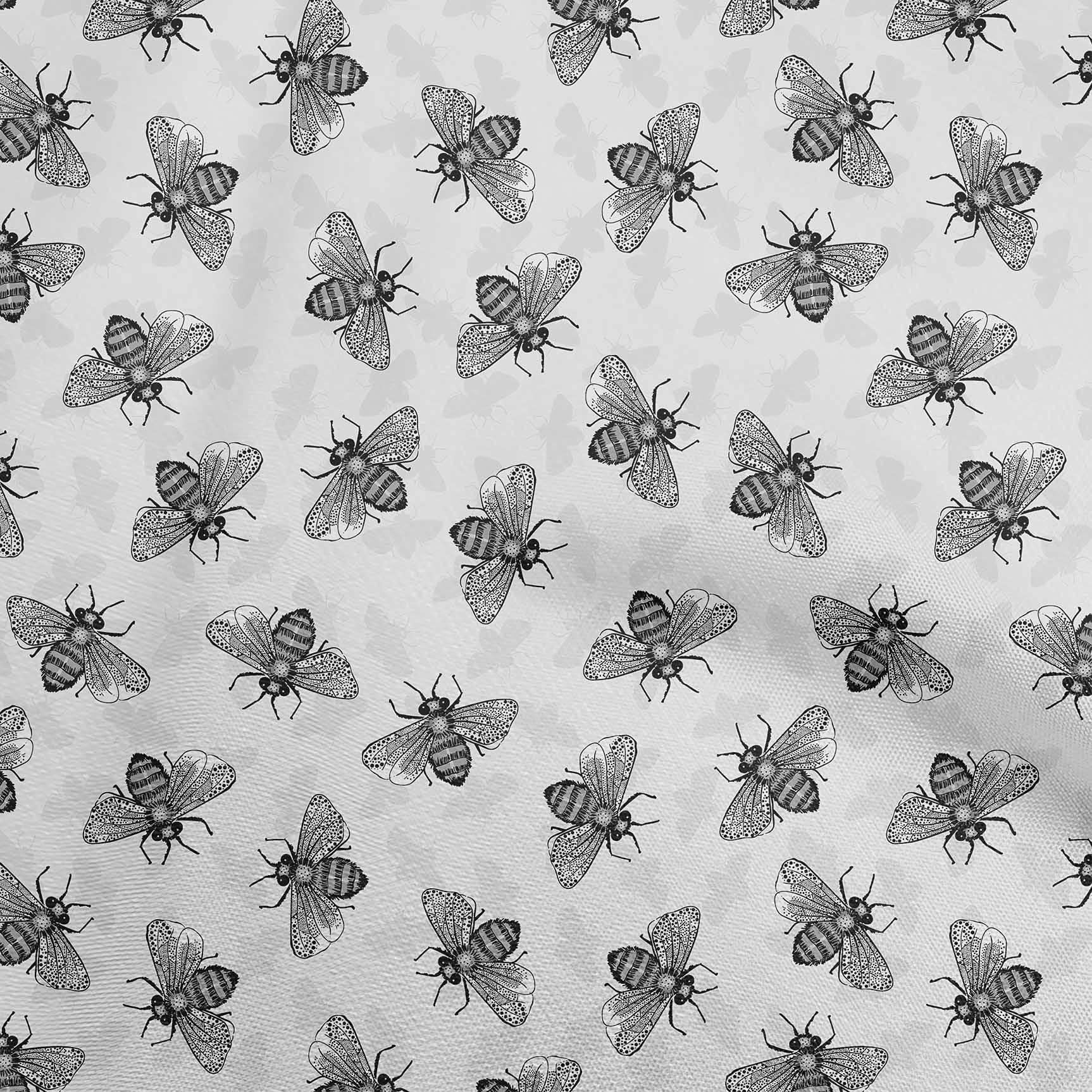 oneOone Georgette Viscose Light Gray Floral & Bee Print Fabric - 42 Inch Wide Sewing Material by The Yard - Perfect for Dresses, Scarves & Home Decor Projects
