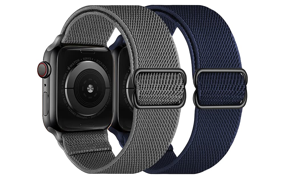 OXWALLEN 2 Pack Elastic Nylon Solo Loop Bands for Apple Watch - Soft Adjustable Stretch Sport Strap Compatible with iWatch Series SE/7/6/5/4/3 & 41mm 40mm 38mm - Perfect for Running, Workouts & Everyday Wear