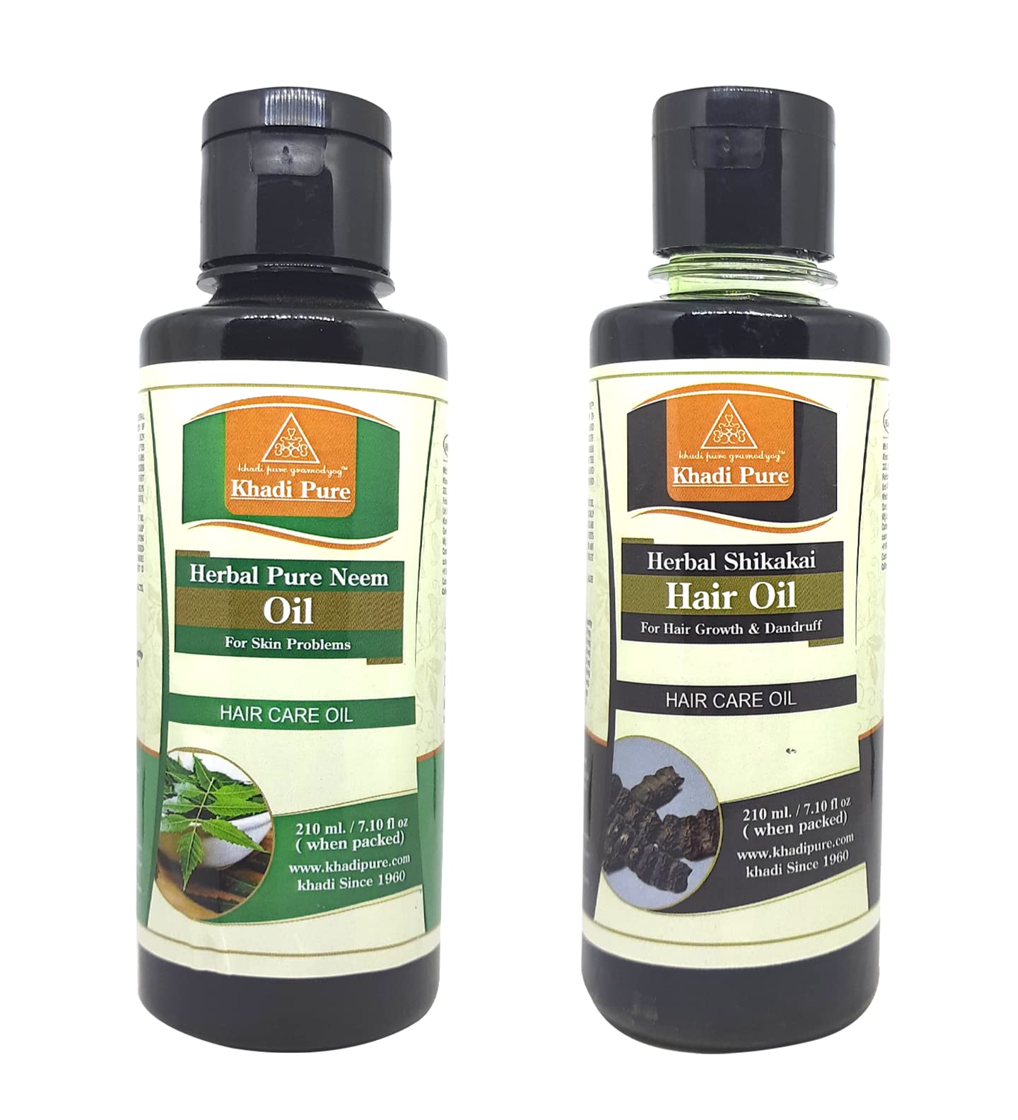 Khadi Pure Neem & Shikakai Hair Oil for Hair Growth & Scalp Care - 210ml (Pack of 2) | Natural Ayurvedic Treatment for Dandruff, Dryness & Hair Fall - Perfect for Daily Hair Care Routine