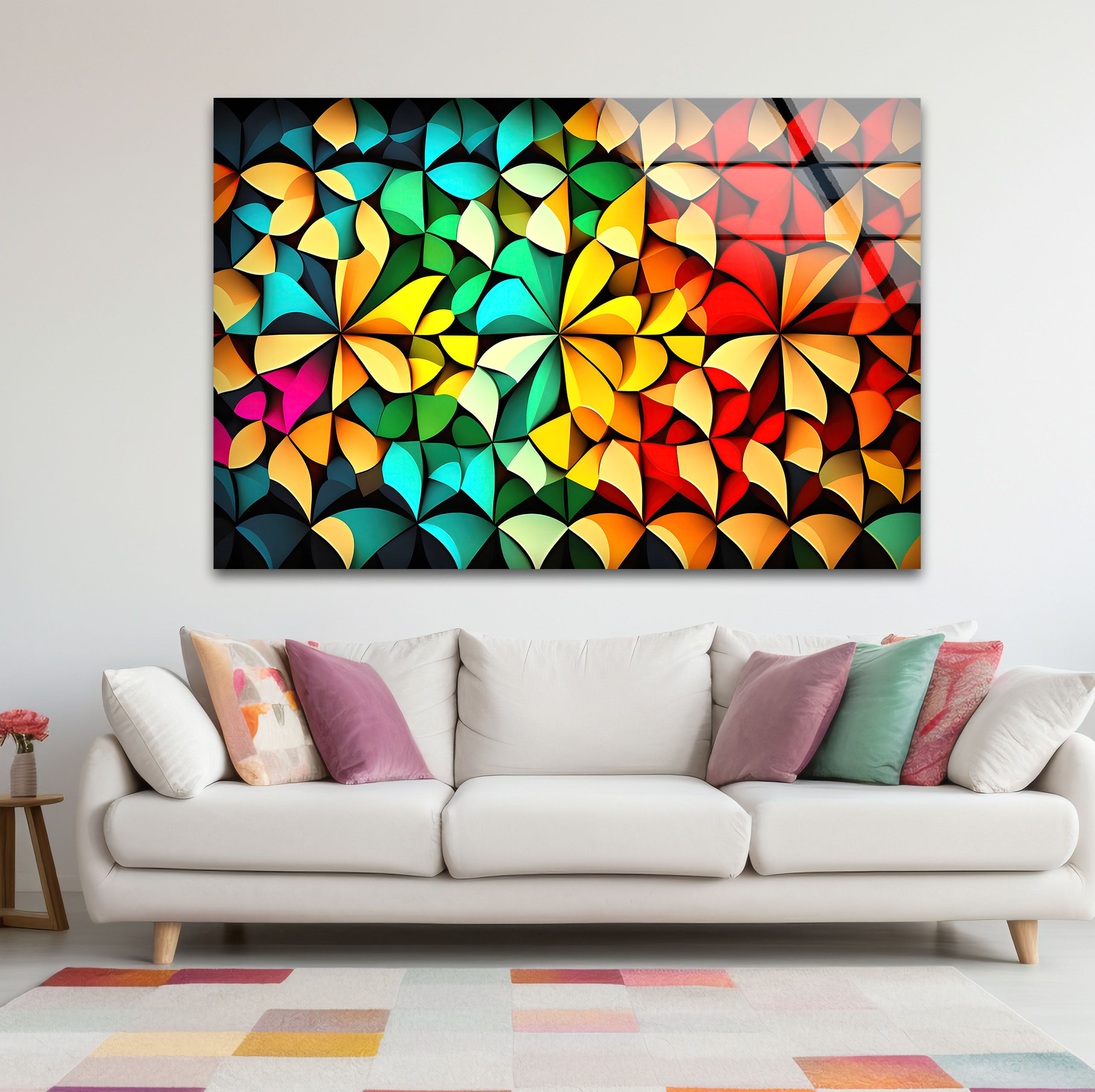 Vibrant Geometric Glass Wall Art - Modern 3D Abstract Design for Living Room, Bedroom & Office Decor