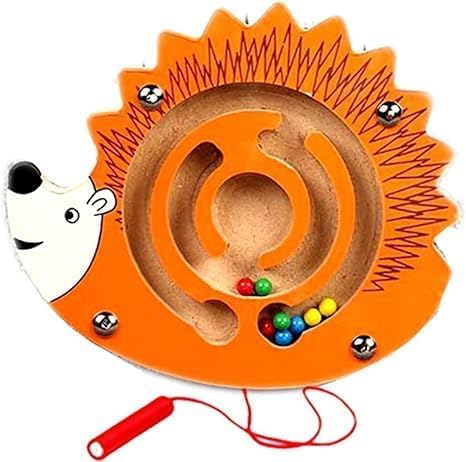 MANAKI ENTERPRISE Magnetic Maze Puzzle Game - Wooden Magnetic Pen Bead Maze Jigsaw Puzzle Board for Kids - Fun Educational Learning Toy for Fine Motor Skills & Hand-Eye Coordination - Perfect for Travel, Classroom & Home Play (Porcupine Design, Pack of 1)