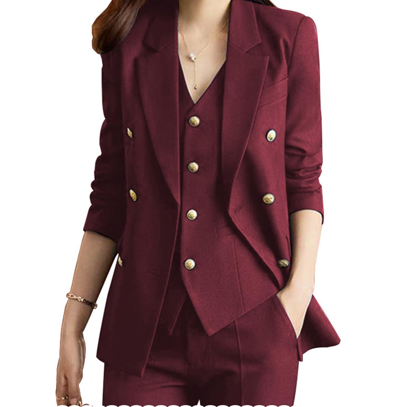 Women's 3-Piece Pant Suit Set - Professional Business Outfit Slim Fit Blazer & Pants - Office Work Attire for Career Women & Formal Occasions