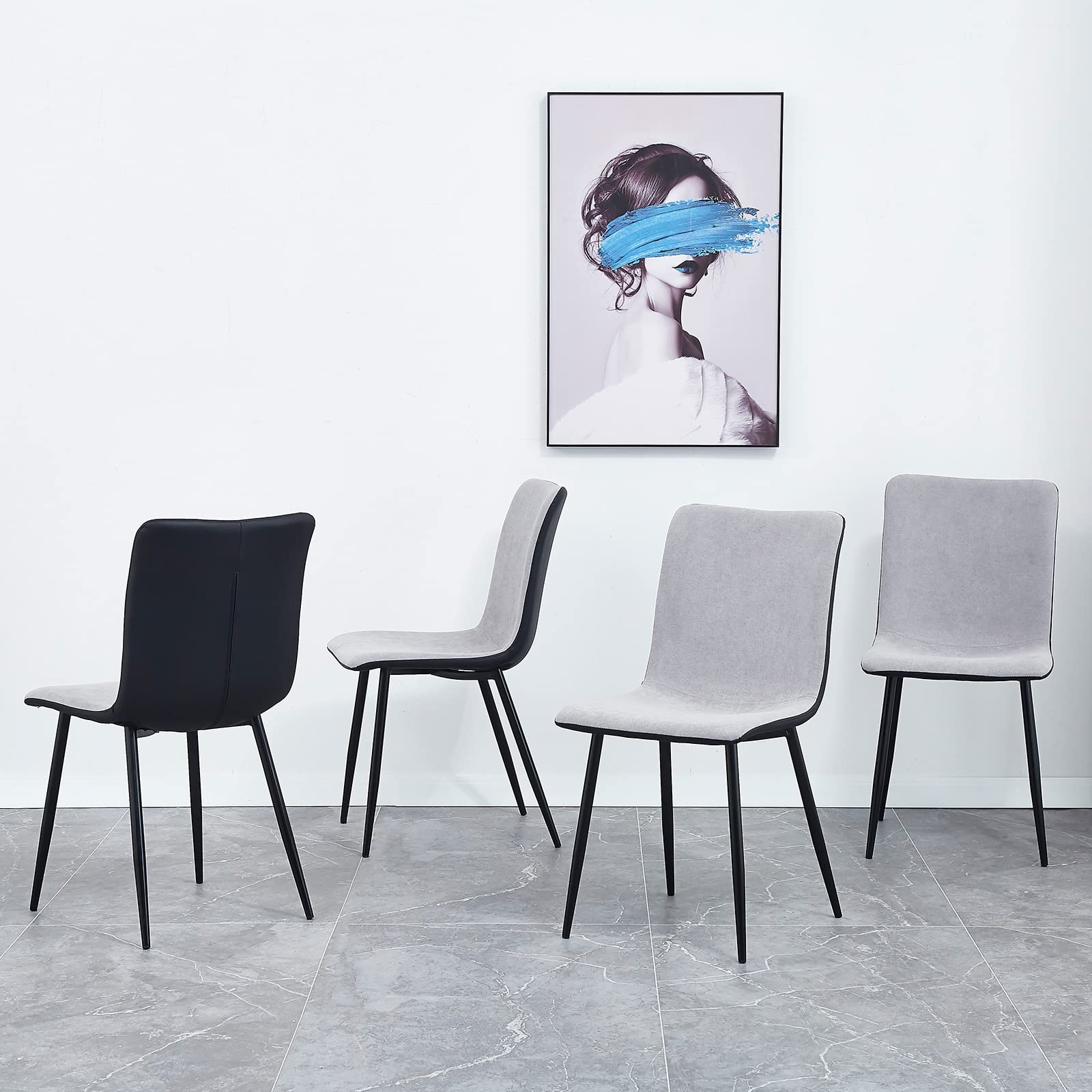Betoko Mid-Century Modern Dining Chairs Set of 4 - Kitchen Chairs with Fabric Cushion & Metal Legs, Upholstered Side Chairs for Dining Room, Living Room, Bedroom - Grey | Perfect for Home Decor, Entertaining Guests & Small Space Dining