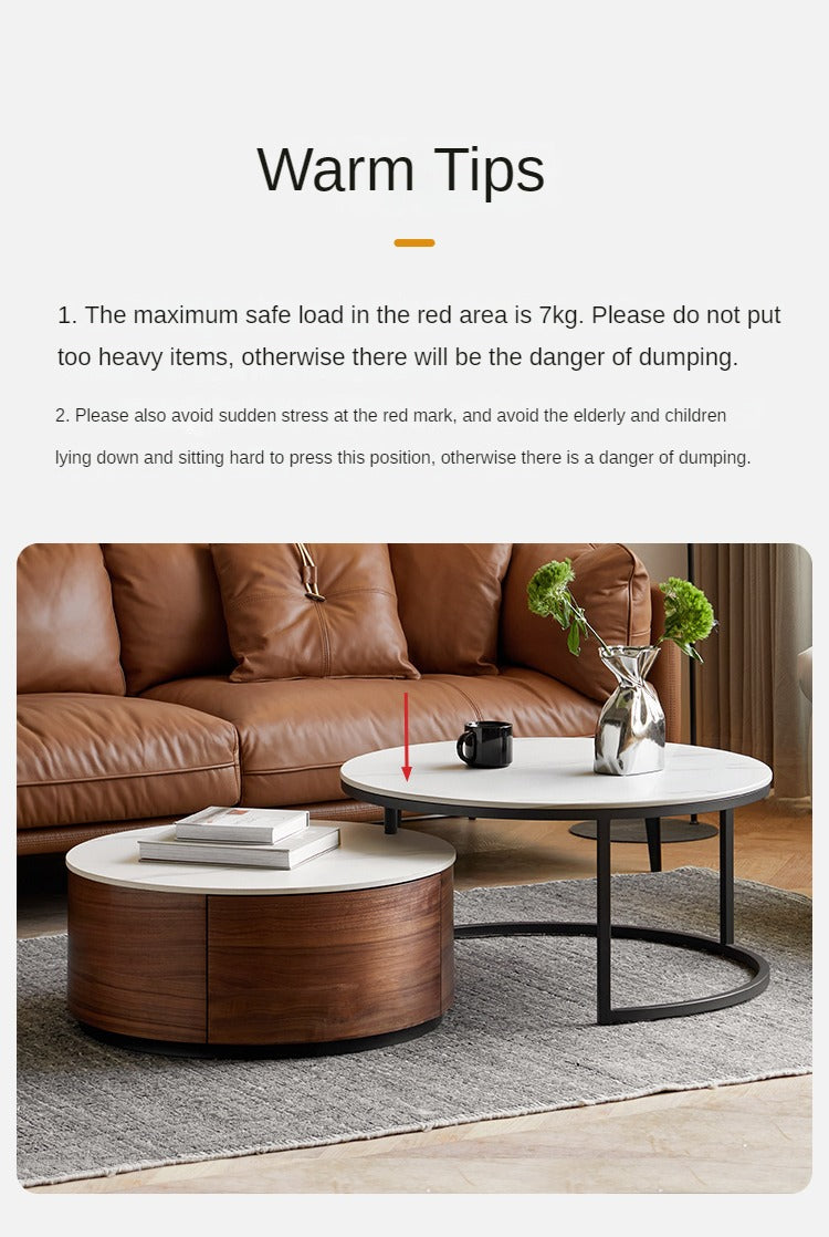 Premium Black Walnut Solid Wood Round Coffee Table - Modern Luxury Rock Plate Design for Living Room, Lounge & Office Decor