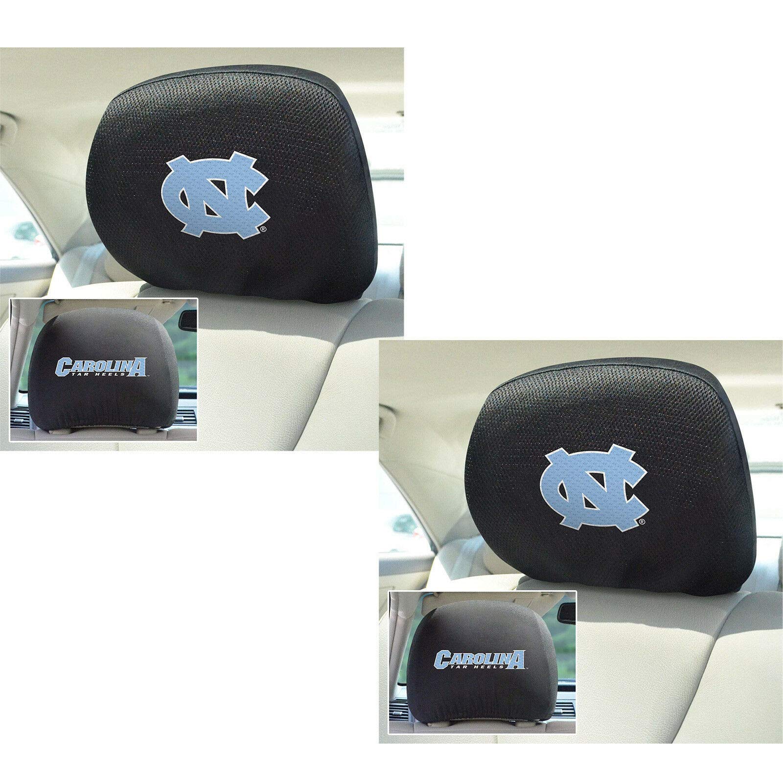 Officially Licensed AAC FanMats NCAA North Carolina Tar Heels Carpet Floor Mats & Headrests Bundle (6-Piece Set) - Perfect for Game Day Decor, Dorm Room Essentials & Tar Heels Fan Gifts