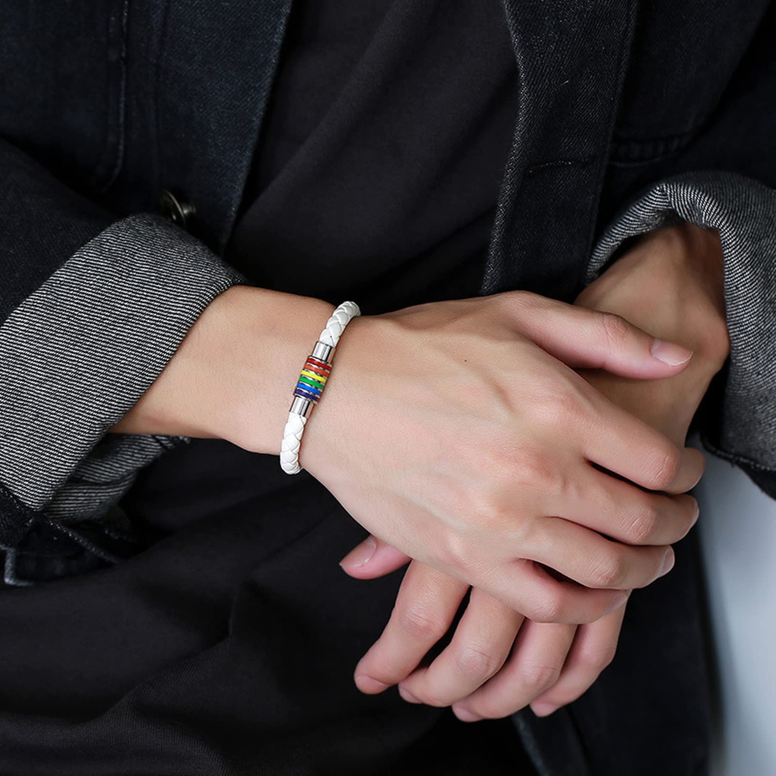**Trans Pride Bracelet with Gift Box - LGBTQ+ Braided Rainbow Bracelet for Bisexual, Gay, Lesbian Couples - Valentine's Day Gift for Girlfriend, Boyfriend, Friends - Perfect for Pride Events & Everyday Wear**