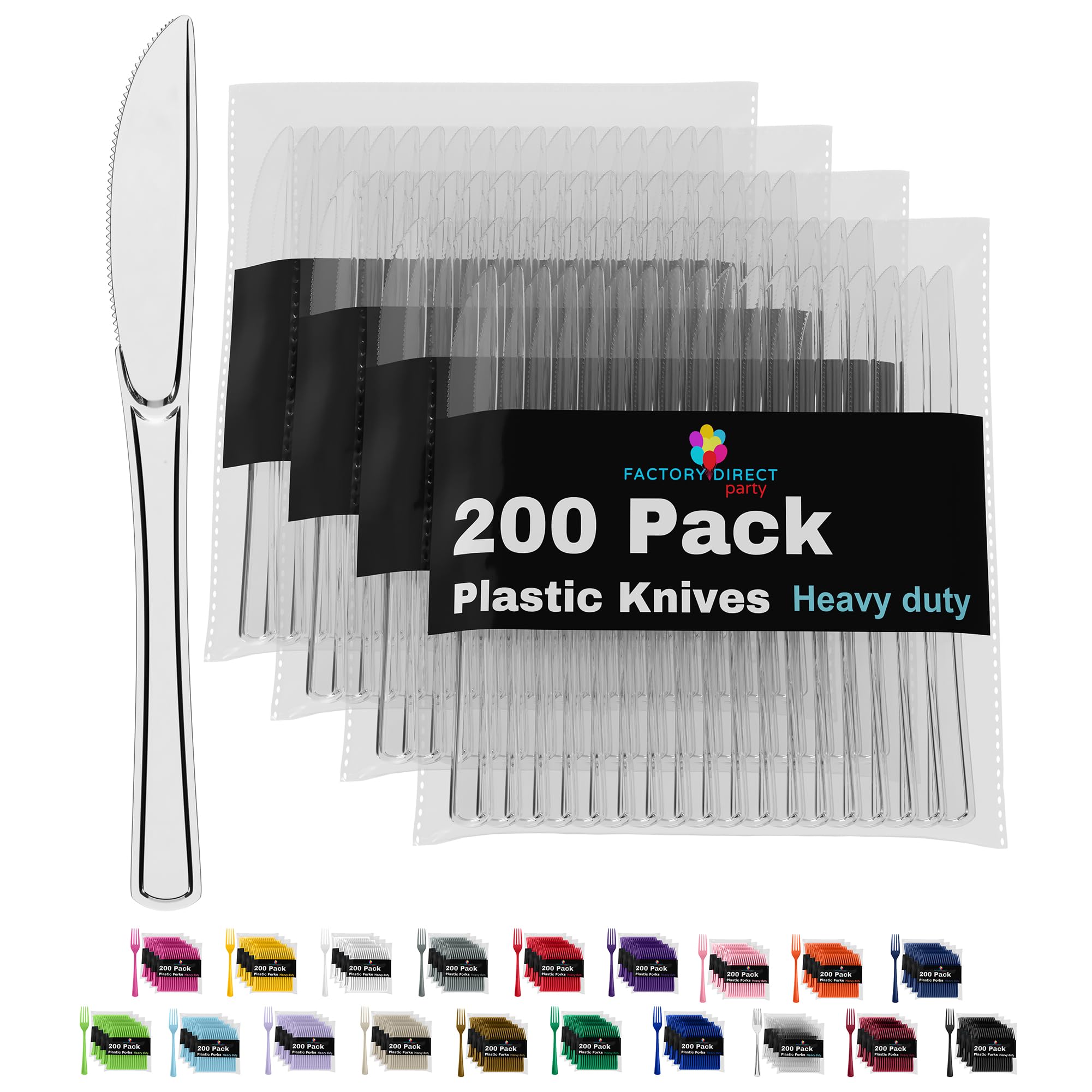 200-Pack Heavy Duty Clear Plastic Knives - Disposable Cutlery Set for Parties, Picnics, BBQs & Events - Durable Flatware for Catering, Restaurants & Home Use