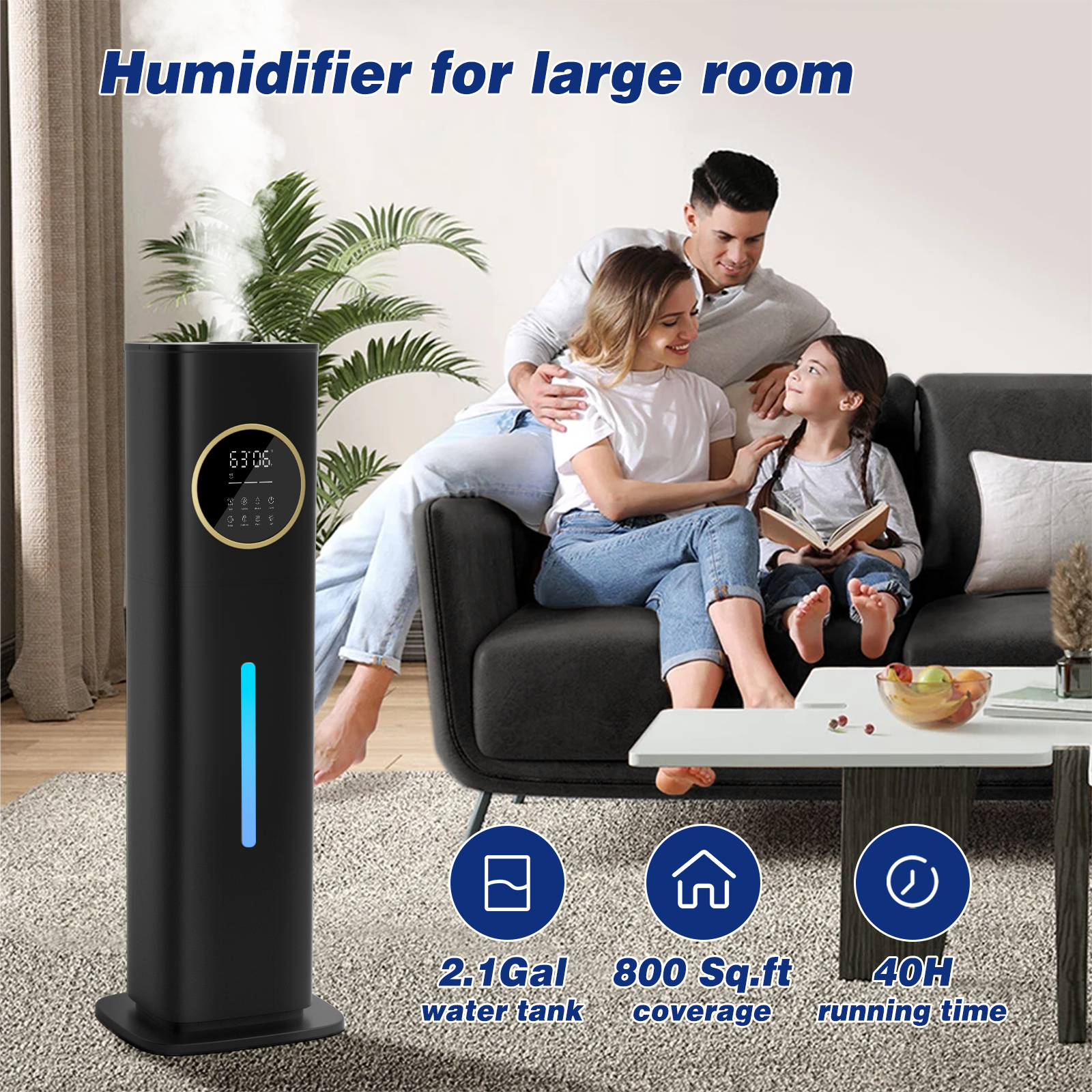 2.1Gal (8L) Large Room Humidifier with Essential Oil Diffuser & Night Light - Quiet Bedroom Humidifier for Home, Office, and Nursery - Relieves Dry Air for Better Sleep and Skin Care
