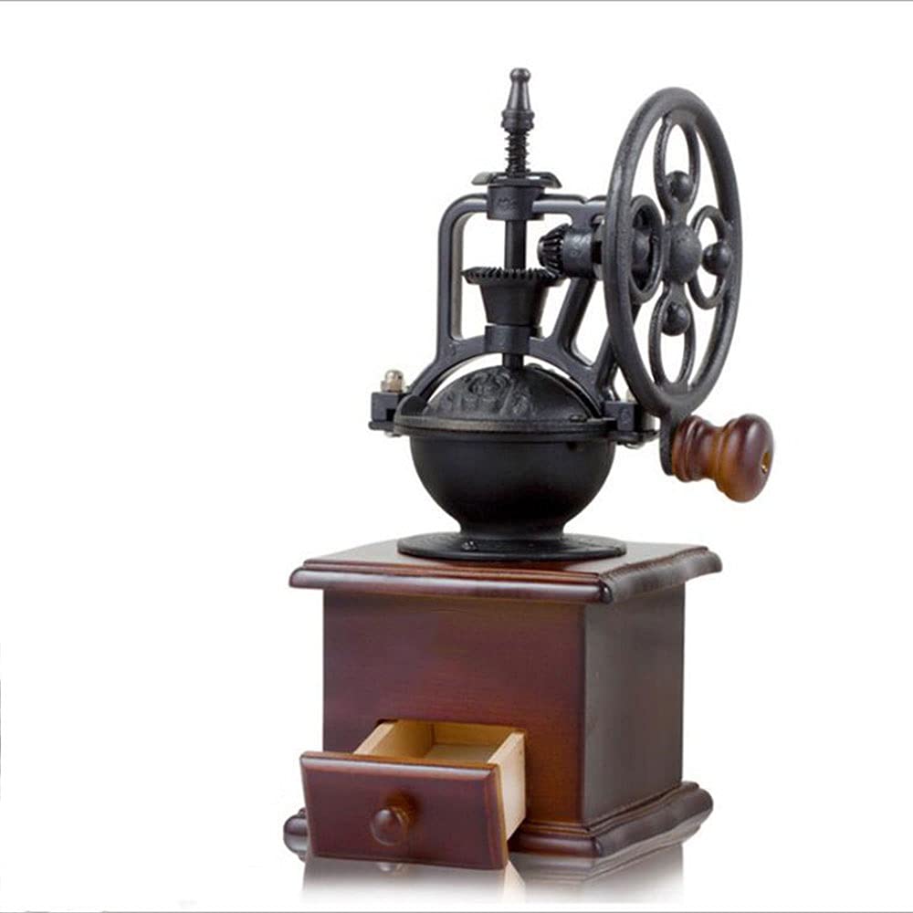 Premium Manual Coffee Grinder with Cast Iron Burr - Adjustable Wooden Hand Crank Mill for Espresso, French Press & Pour Over - Large Capacity Portable Retro Design for Home, Camping & Travel