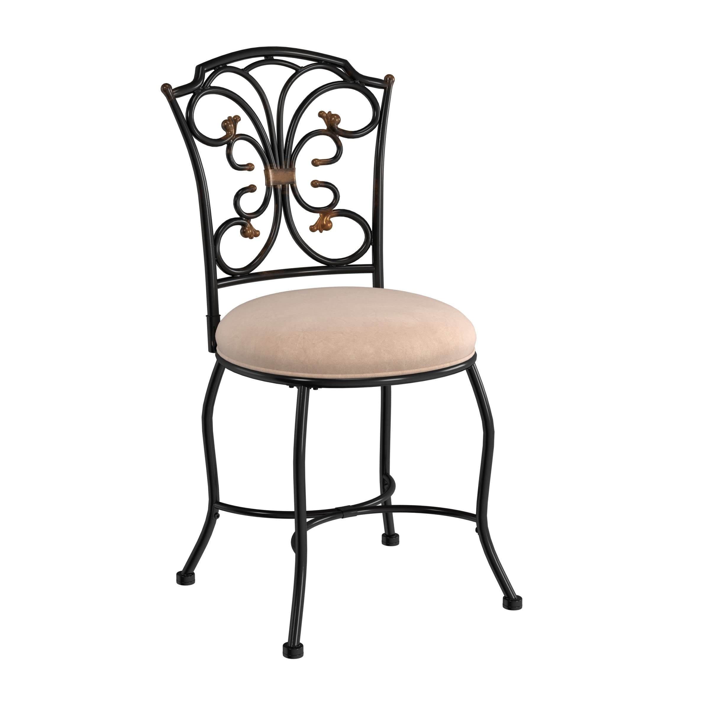 Hillsdale Furniture Sparta Vanity Stool - Black with Gold Accents | Elegant Makeup Stool for Dressing Table, Bedroom & Bathroom | Stylish Vanity Seat for Women