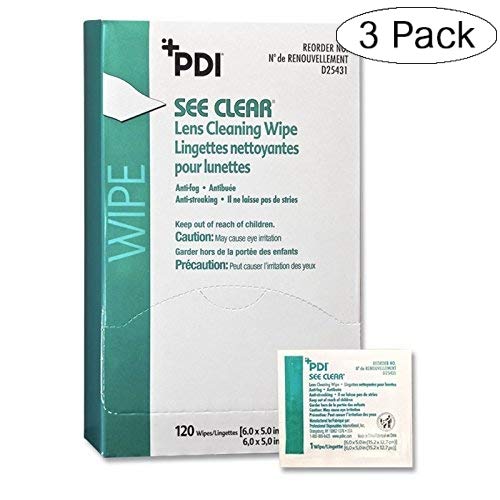 PDI D25431 See Clear Eyeglass Cleaning Wipes - 120 Count (3 Pack) | Premium Lens Cleaning Cloths for Glasses, Sunglasses & Screens | Perfect for Travel, Office & Home Use
