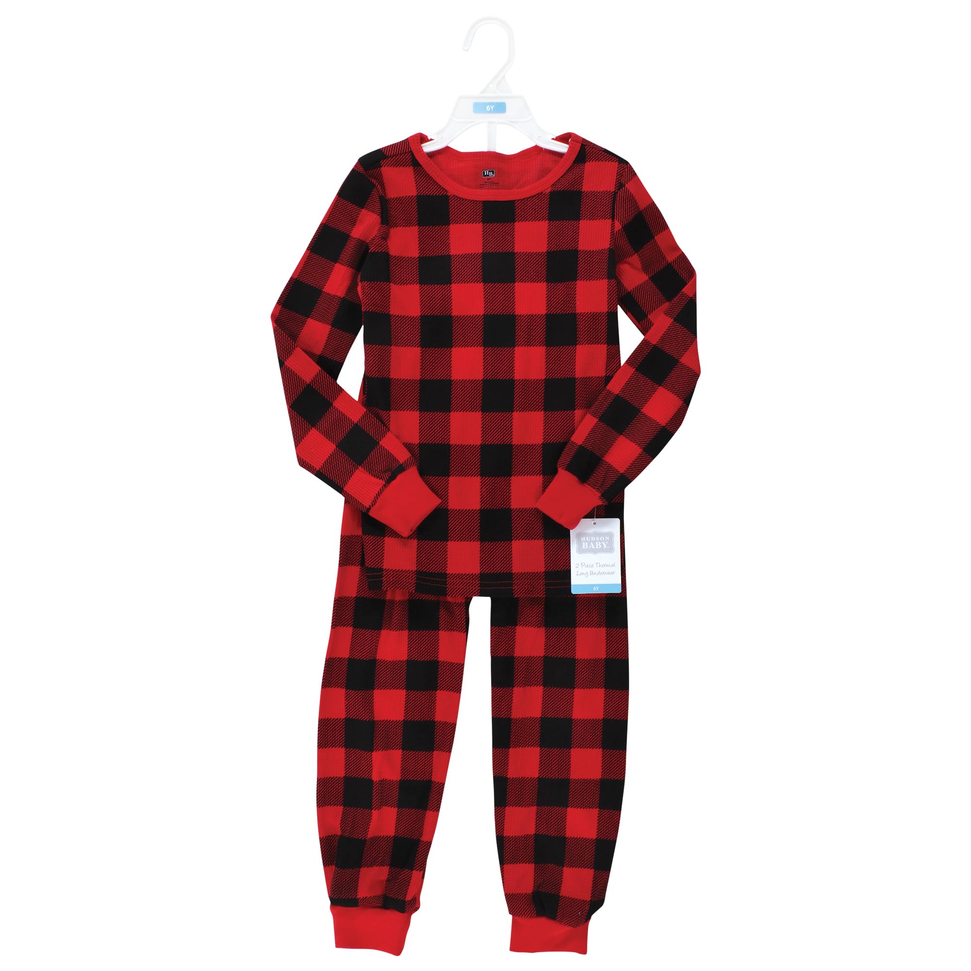 Hudson Baby Unisex Thermal Long Underwear 2-Piece Set - Buffalo Plaid Print - Size 2T - Warm Winter Base Layer for Infants & Toddlers - Perfect for Cold Weather, Snow Days & Indoor Play