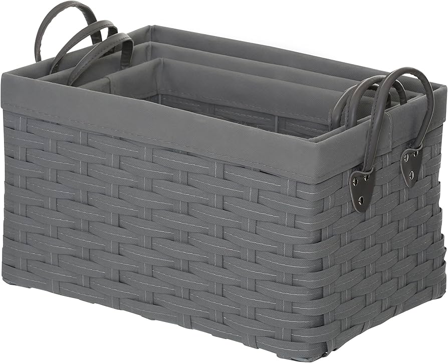 Lida Storage Baskets - Set of 3, Foldable Fabric Bins for Home Organization (Small/Medium/Large) - Perfect for Closet, Nursery, Laundry Room & Office Storage
