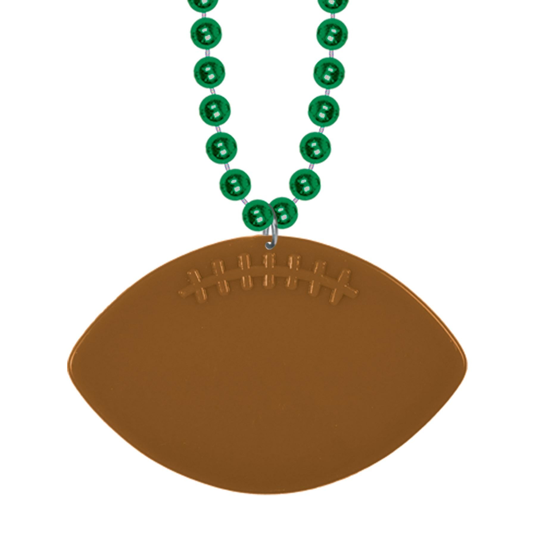 12 Pack Green Mardi Gras Bead Necklaces with Football Medallion - Perfect for Football Tailgate Parties, St. Patrick's Day & Festive Celebrations