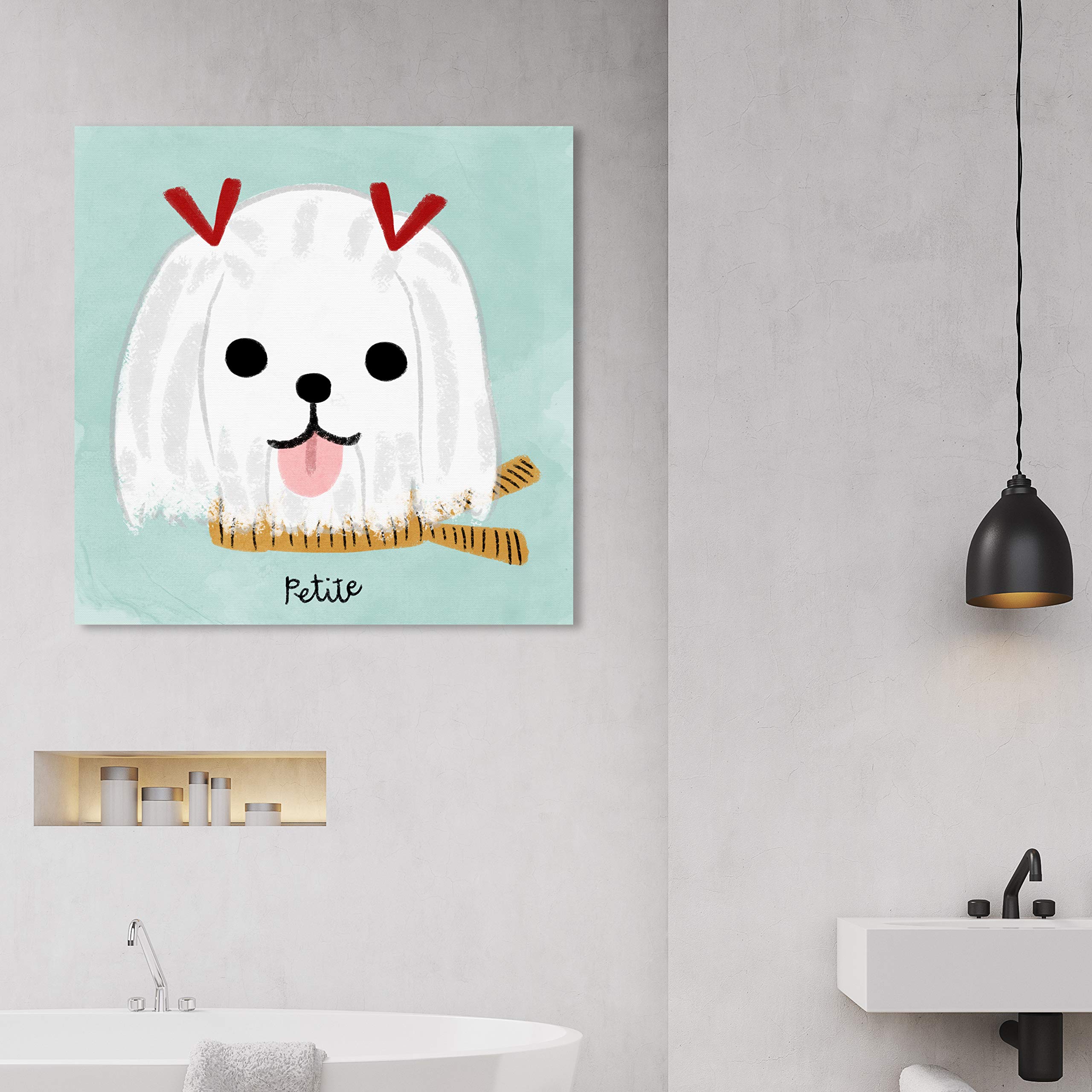 Oliver Gal Artist Co. 'Petite Maltese' Animal Wall Art Canvas Print - 30x30 Inch Green & White Modern Home Decor for Living Room, Bedroom, or Office
