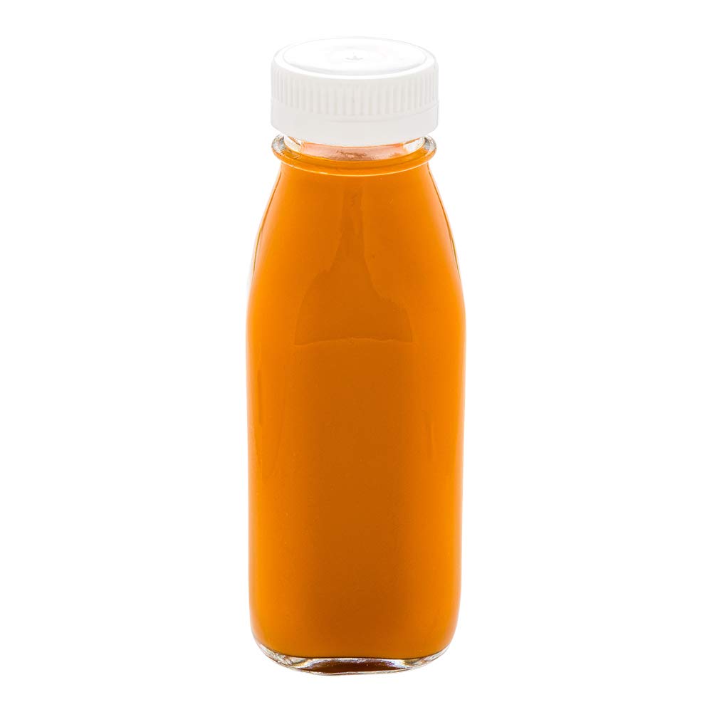 Restaurantware French Countryside 10oz Square Juice Bottles with Tamper-Evident Caps - Clear Reusable Glass Bottles for Smoothies, Milk Tea, Cold Brew & Meal Prep - Perfect for Restaurants, Cafes & Home Use