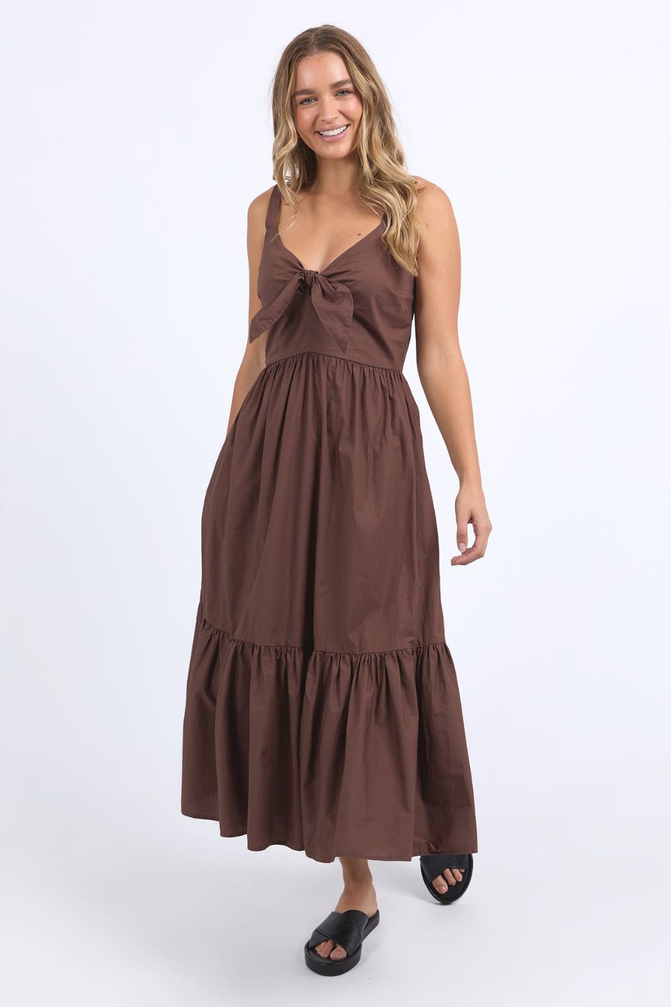 Esmerelda Chocolate Print Tiered Strappy Maxi Dress - Women's Boho Summer Beach Dress for Vacation, Party & Date Night