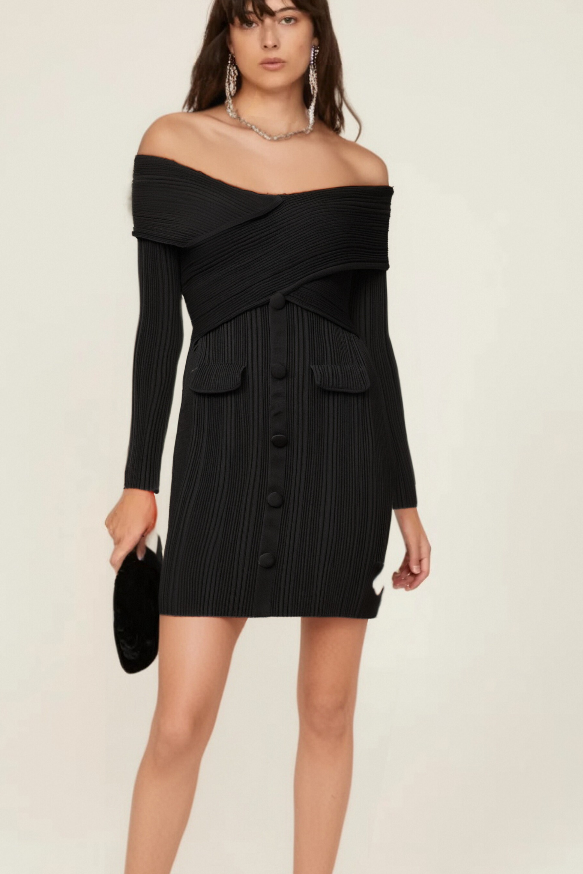Alice Off Shoulder Ribbed Knit Mini Dress - Women's Sexy Bodycon Party Dress for Night Out, Date Night & Summer Vacation