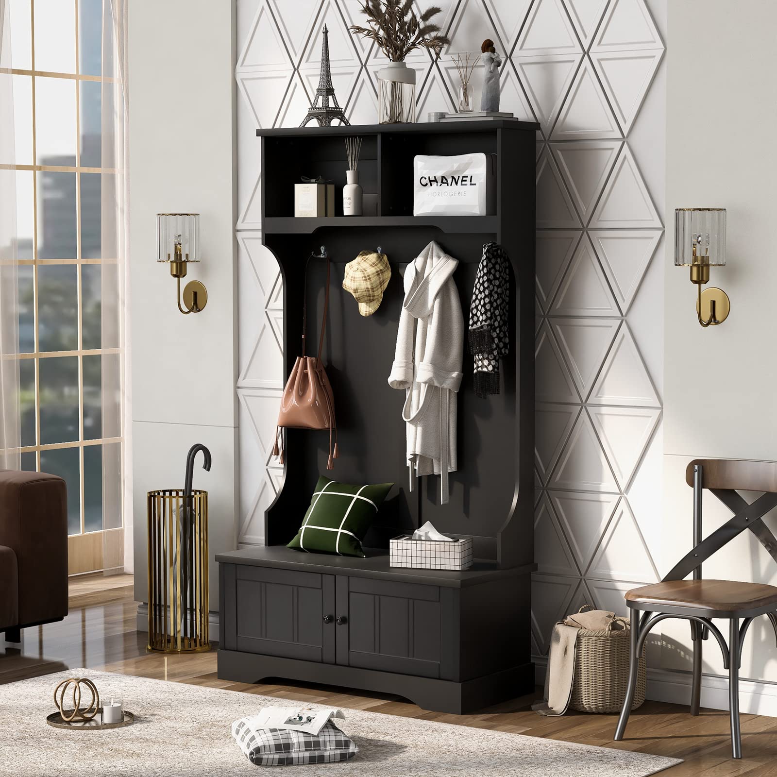 3-in-1 Hall Tree with Bench, Shoe Storage & Coat Rack - 40