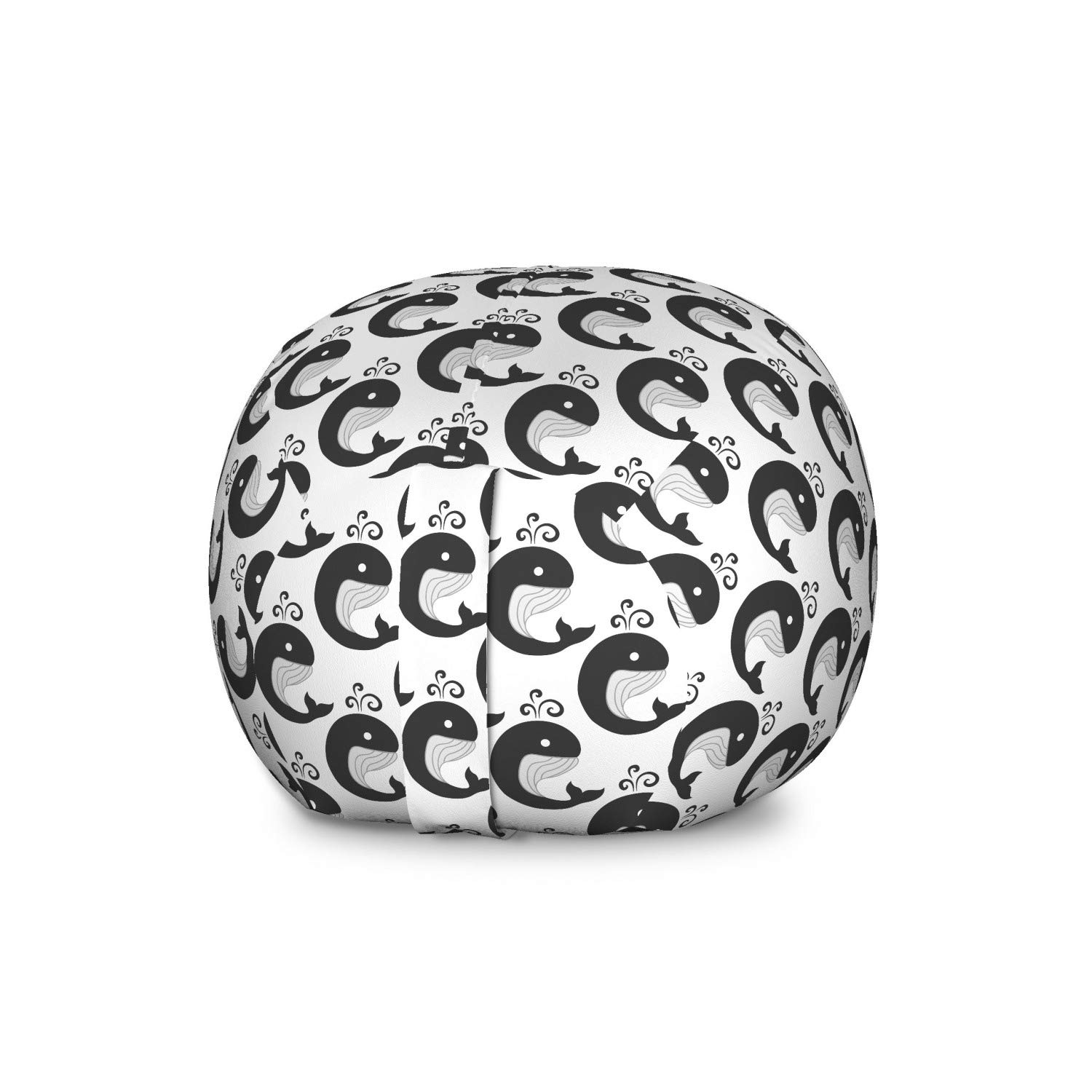 Ambesonne Whales Storage Toy Bag Chair - Large Washable Stuffed Animal Organizer with Symmetric Underwater Animal Print - Perfect for Kids' Room, Nursery, and Playroom Organization (White & Dark Grey)