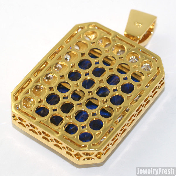 Blue 4 Lab Sapphire Iced Out Royal Pendant Necklace for Men | Luxury Hip Hop Jewelry Gift for Birthday & Anniversary