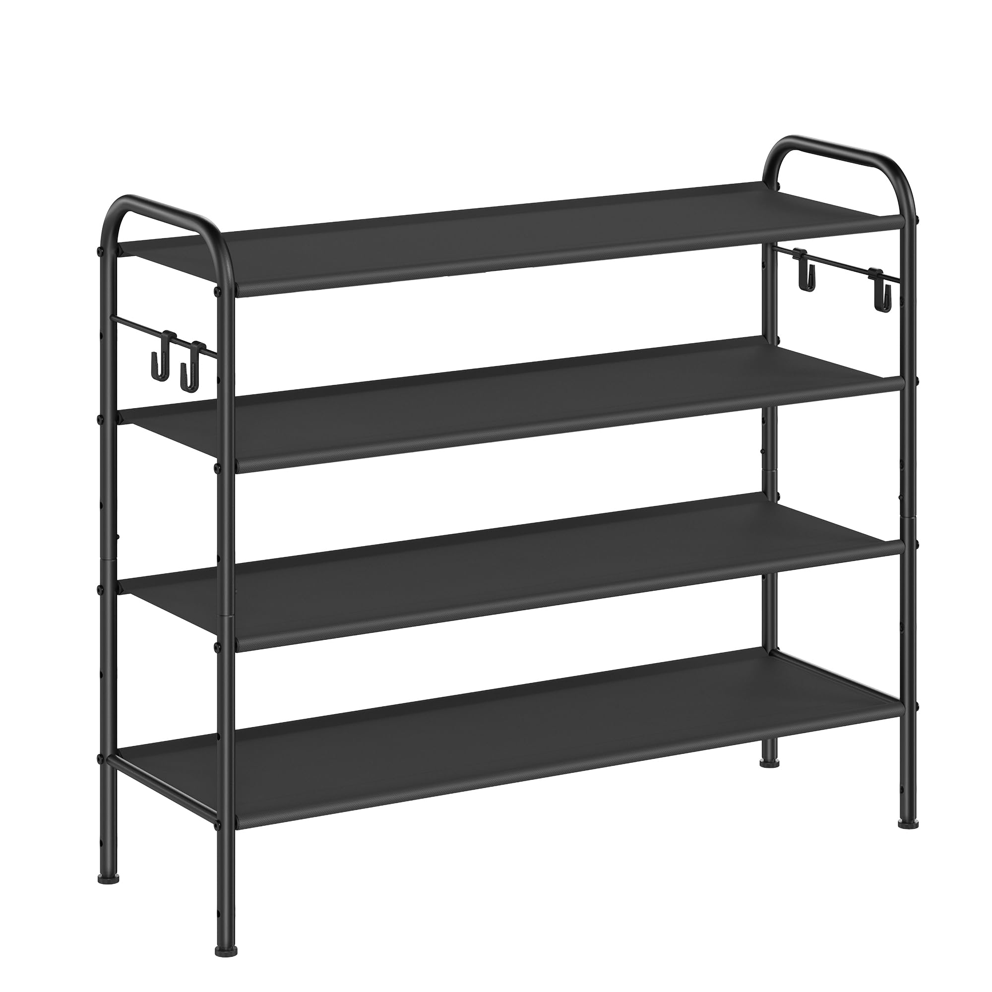 SONGMICS 4-Tier Fabric Shoe Rack Organizer with 4 Hooks - Holds 20 Pairs of Shoes, Adjustable Height for Entryway, Hallway & Closet - Easy Assembly, Space-Saving Storage Solution - Perfect for Small Apartments & Home Organization (Ink Black)