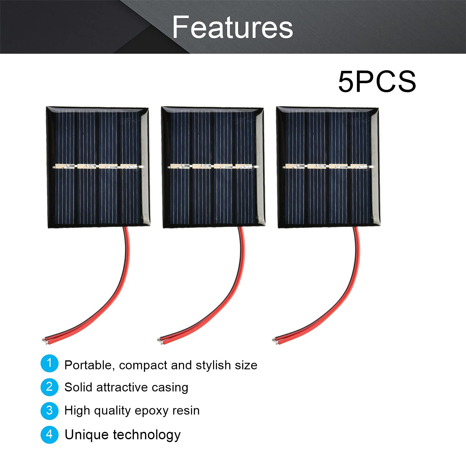 Fielect 5Pcs 2V 0.36W Mini Solar Panels - Polycrystalline Solar Cells for DIY Solar System Kits | Perfect for Solar Battery Chargers, Science Projects & Outdoor Gadgets (42.5x48.5mm)