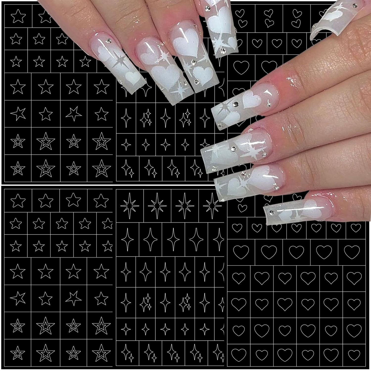3D Heart Star Nail Stickers - Self-Adhesive Nail Art Decals for DIY Manicure & Salon Use