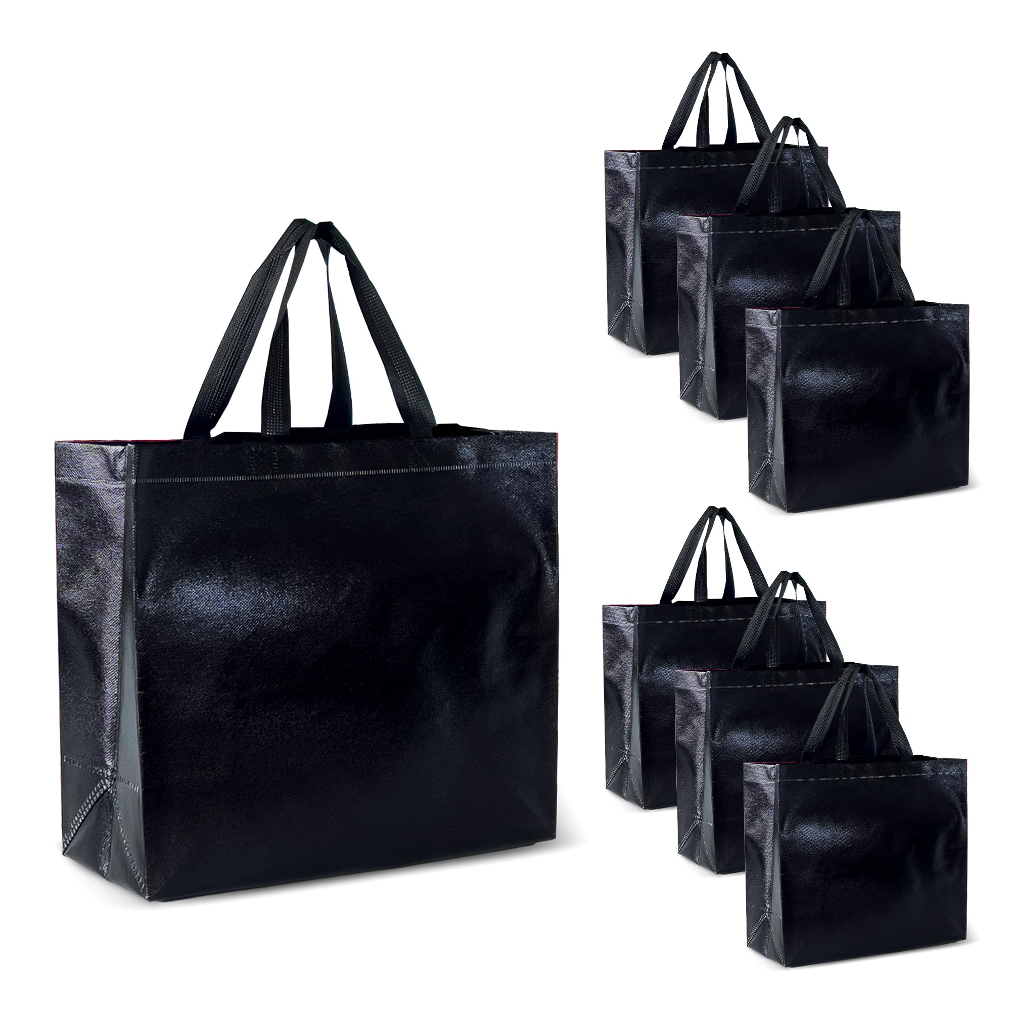 Nush Nush Bulk Set of 30 Large Shiny Black Reusable Gift Bags with Handles - 13
