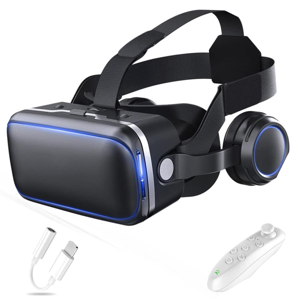 3D VR Headset for iPhone & Android - Bluetooth Controller Compatible with iPhone 13 Pro Max/13/12/11 & Samsung Galaxy S21/Huawei/Xiaomi - Immersive Virtual Reality Gaming & 360° Video Experience for Home Entertainment & Education