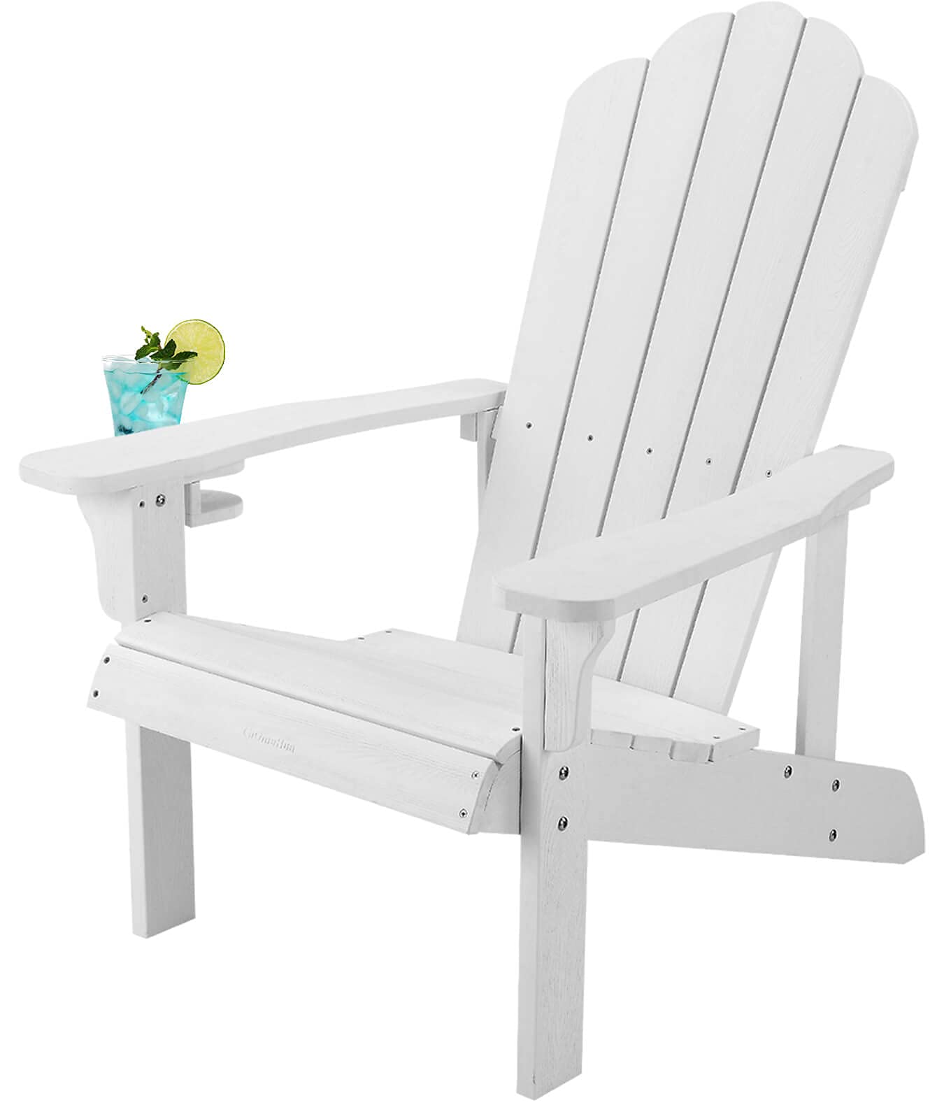 Weather-Resistant Hard Plastic Adirondack Chair with Cup Holder - Easy to Assemble & Maintain - Comfortable Outdoor Chair for Patio, Backyard, Deck, Fire Pit, Lawn & Porch - Perfect for Relaxing, Sunbathing & Outdoor Gatherings - White