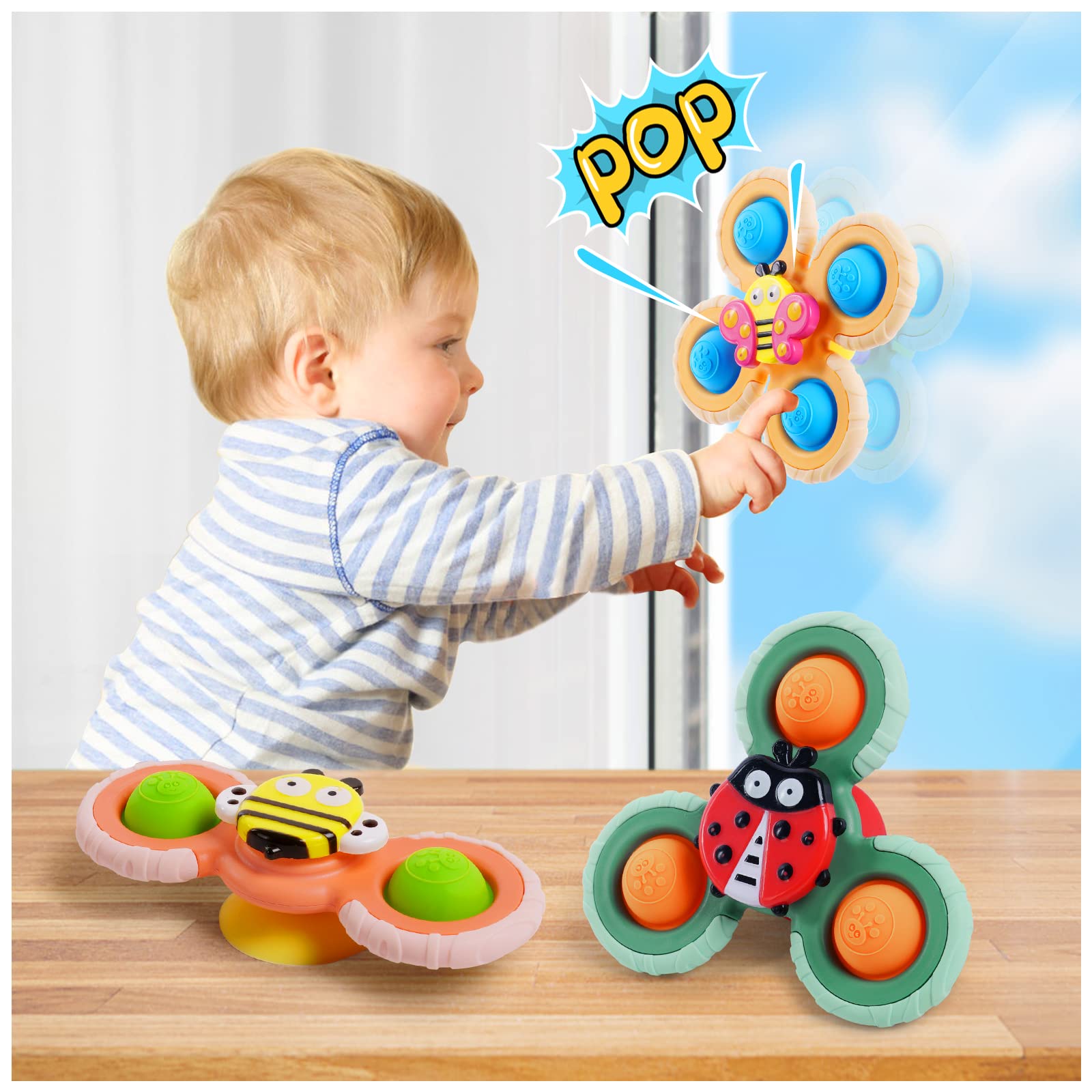 Vicloon 3-Piece Spinning Bath Toys for Kids - BPA-Free Suction Cup Sensory Toys for Babies & Toddlers | Fun Educational Bath Time Learning & Play