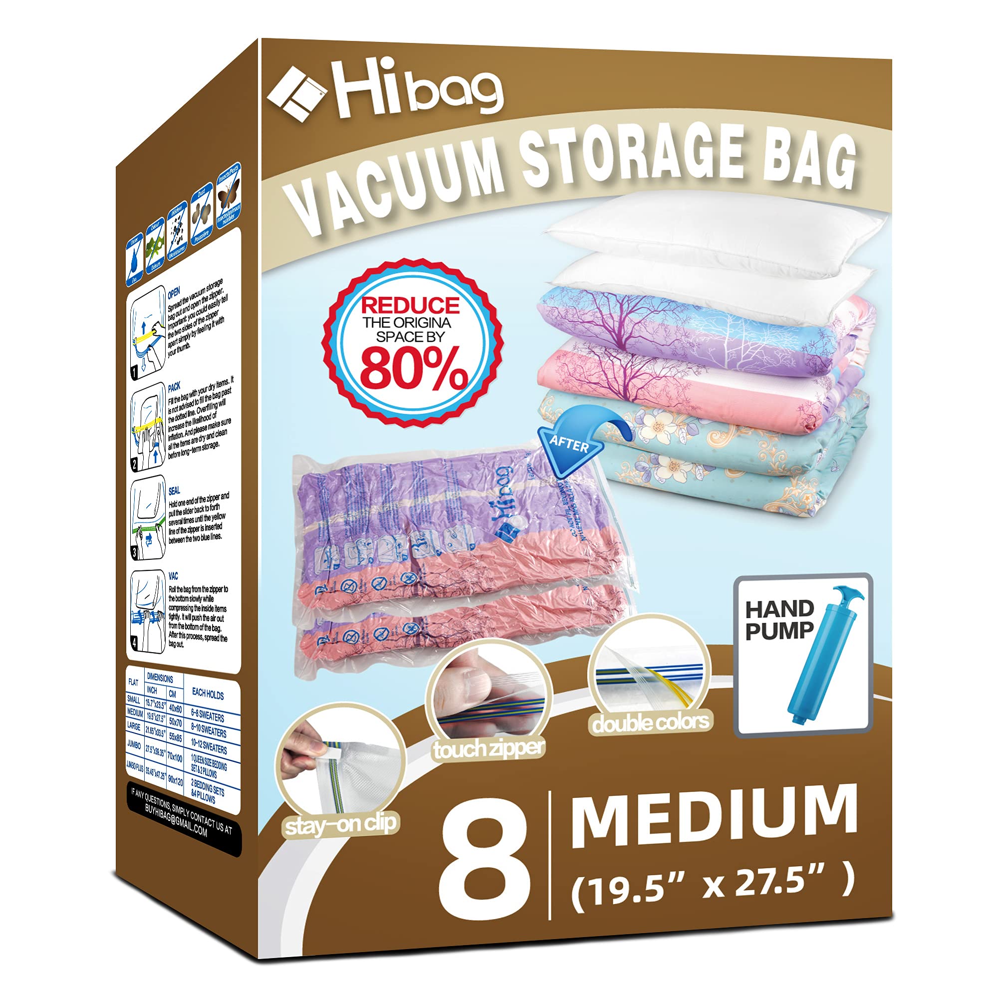 Space Saver Vacuum Storage Bags - 8 Pack Medium Size | Compact Closet Organizer for Clothes, Blankets & Seasonal Items | Perfect for Travel, Moving & Home Storage