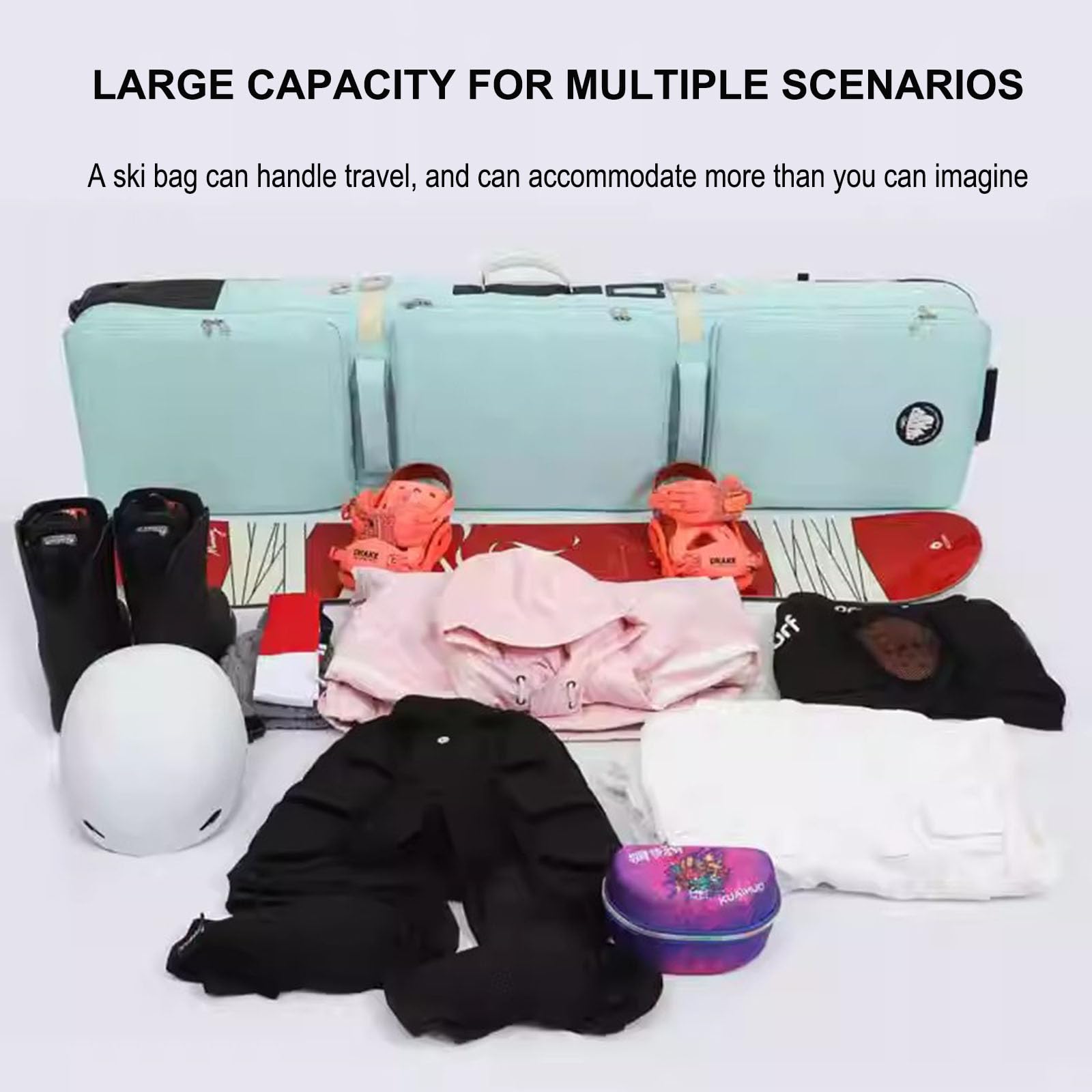 **Heavy Duty Waterproof Roller Snowboard Bag with Wheels - Padded Ski Travel Bag for Airplanes, 3 Exterior Pockets for Gear Storage - Perfect for Snowboarding Trips & Air Travel**