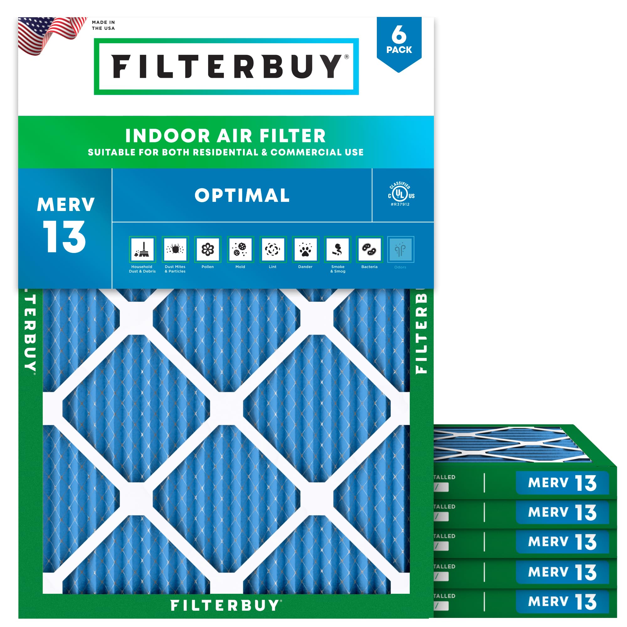 Filterbuy 21x23x1 MERV 13 Pleated Air Filter 6-Pack - High Efficiency HVAC Furnace & AC Replacement Filters (20.5x22.5x0.75 Inches) for Home, Office & Allergy Relief - Traps Dust, Pollen & Pet Dander