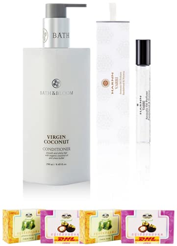 HARNN Bath & Bloom Virgin Coconut Conditioner with Sandalwood Aromatic Oil - Deep Moisturizing Hair Treatment for Dry & Damaged Hair - Free Tomato Facial Mask Included (DHL Express Shipping) - Perfect for Spa Days & Relaxing Bath Time