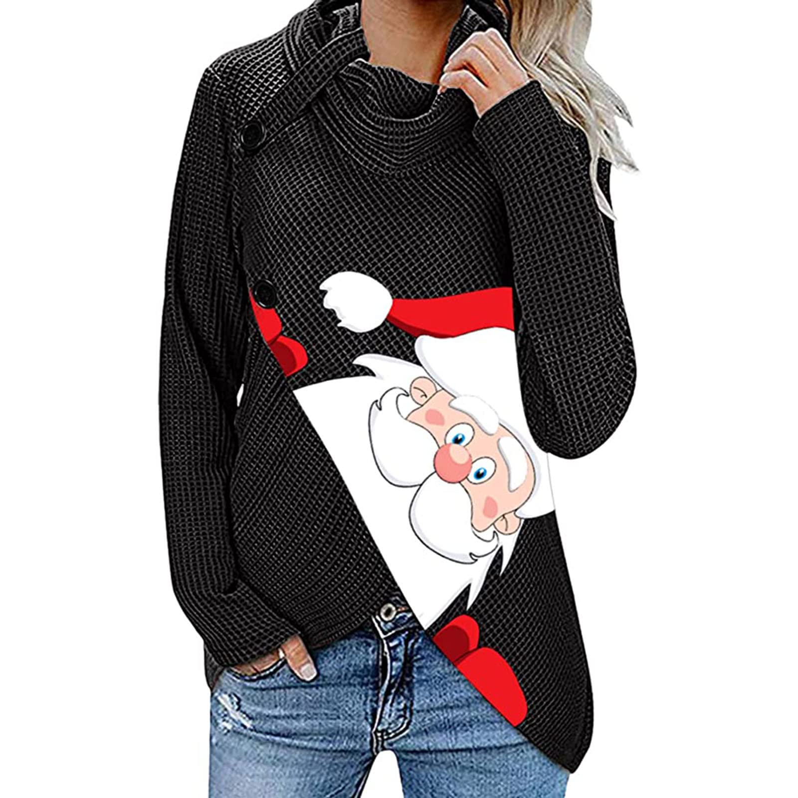 Christmas Women's Long Sleeve High Neck Blouse - Festive Holiday Tops #266 for Parties, Family Gatherings & Winter Outfits
