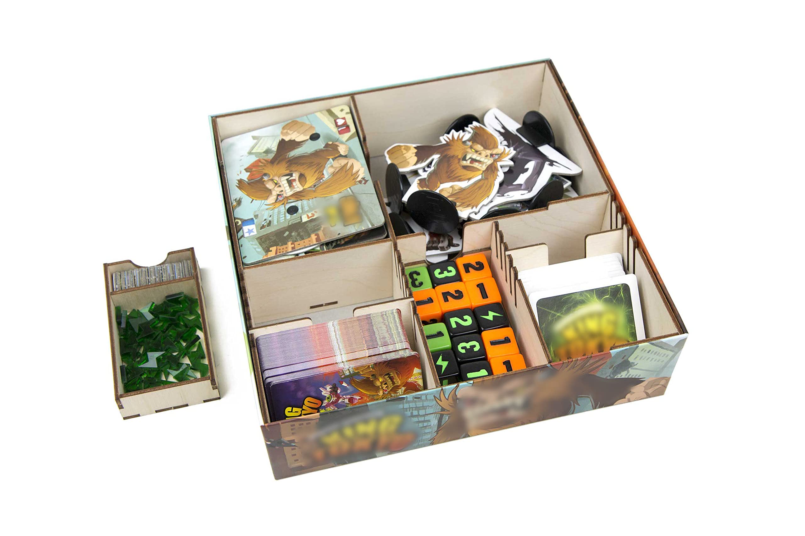 Premium Wooden Game Organizer for King of Tokyo | The Broken Token Storage Box with Multiple Trays | Perfect for Board Game Storage & Organization at Home or Game Nights