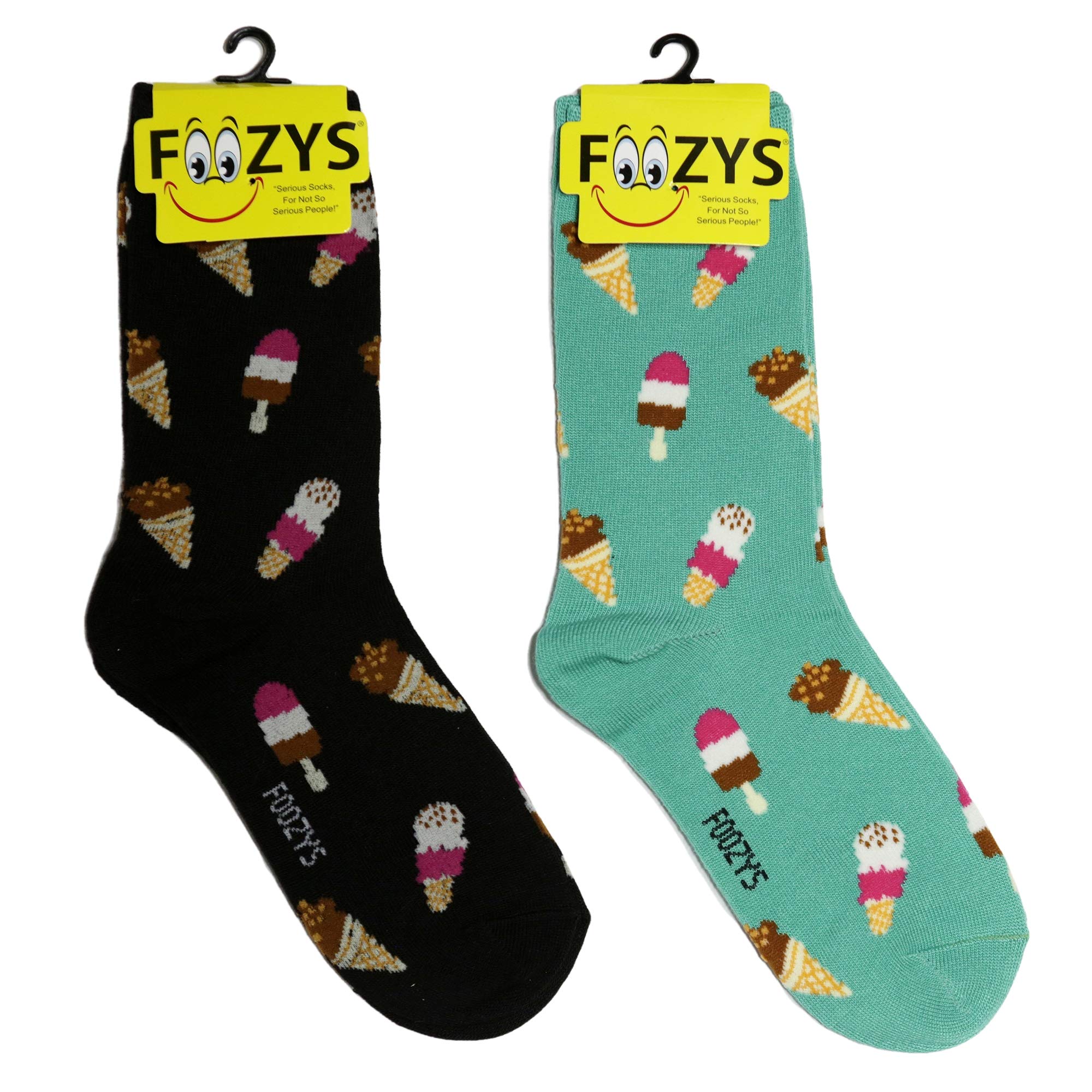 Foozys Women's Fun Ice Cream & Popsicle Novelty Crew Socks - 2 Pairs Pack | Cute Food-Themed Casual Socks for Everyday Wear, Gift Ideas & Ice Cream Lovers