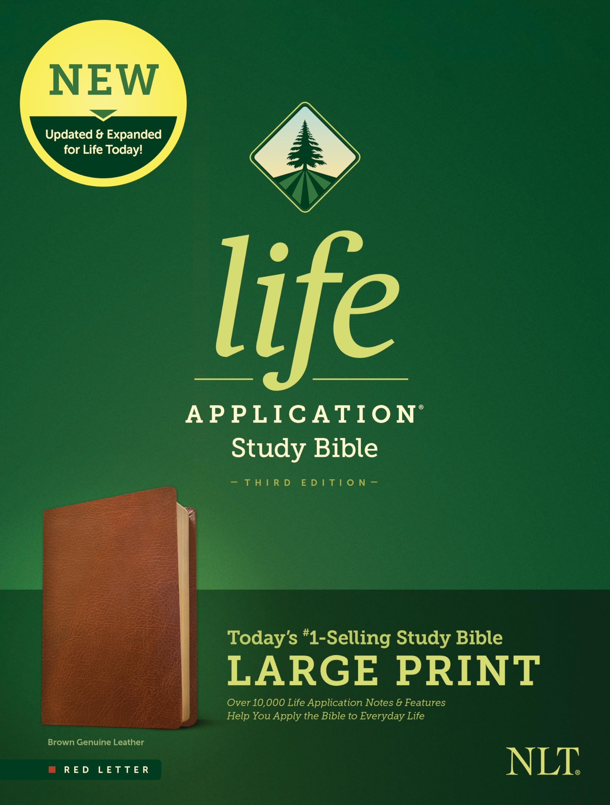 Tyndale NLT Life Application Study Bible, Third Edition, Large Print - Genuine Leather Brown Red Letter Edition | New Living Translation Bible with Enhanced Readability | Perfect for Bible Study, Sermon Preparation & Personal Devotion
