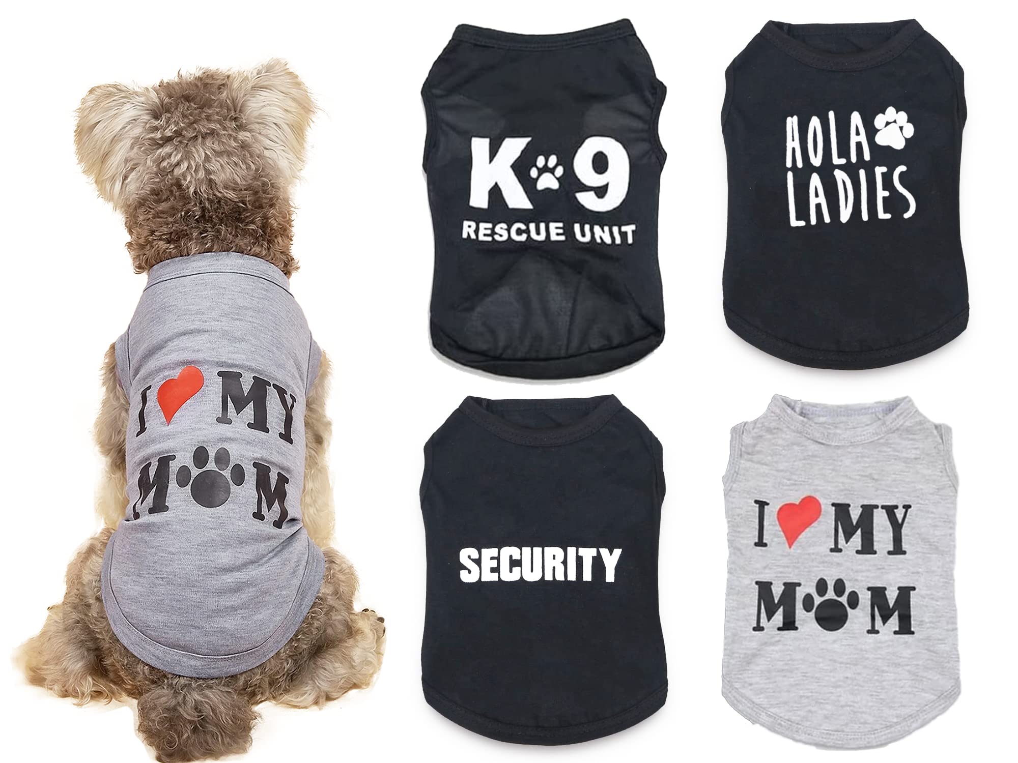 4 Pack Small Dog T-Shirts for Puppy Boys - Black Pet Clothes for Male Dogs | Perfect for Daily Wear, Outdoor Adventures & Photo Shoots