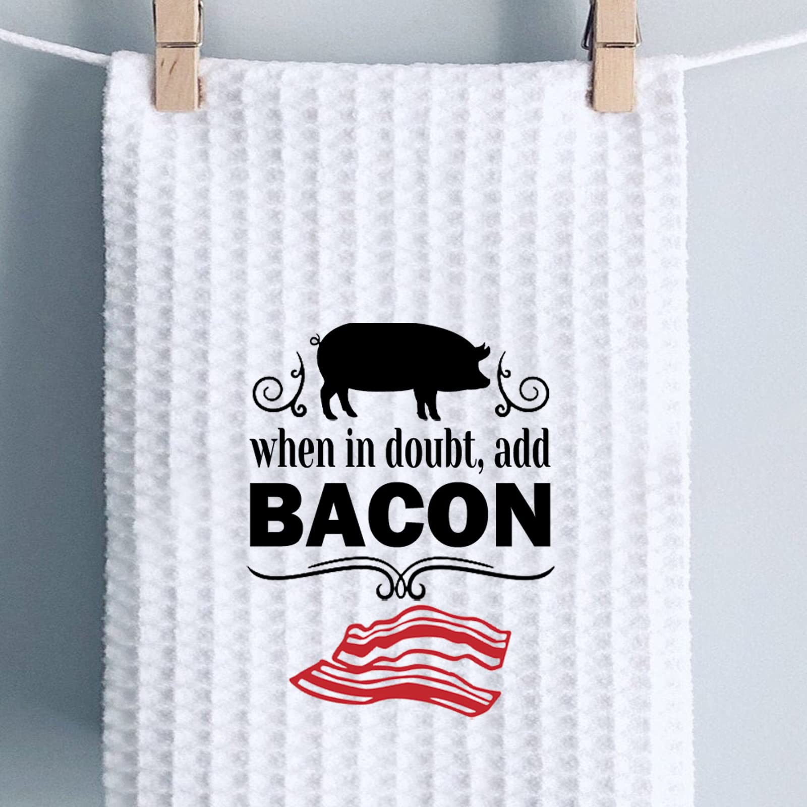 Funny Bacon Kitchen Towel - Pig Design with 'When in Doubt Add Bacon' Quote - Perfect Gift for Bacon Lovers - Ideal for Cooking, Baking & Kitchen Decor