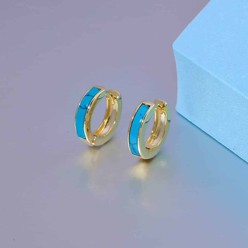 Sterling Silver Plated Small Hoop Earrings for Women & Men - Hypoallergenic Huggie Earrings with Turquoise Gemstone for Sensitive Ears | Perfect for Everyday Wear, Gifts & Special Occasions