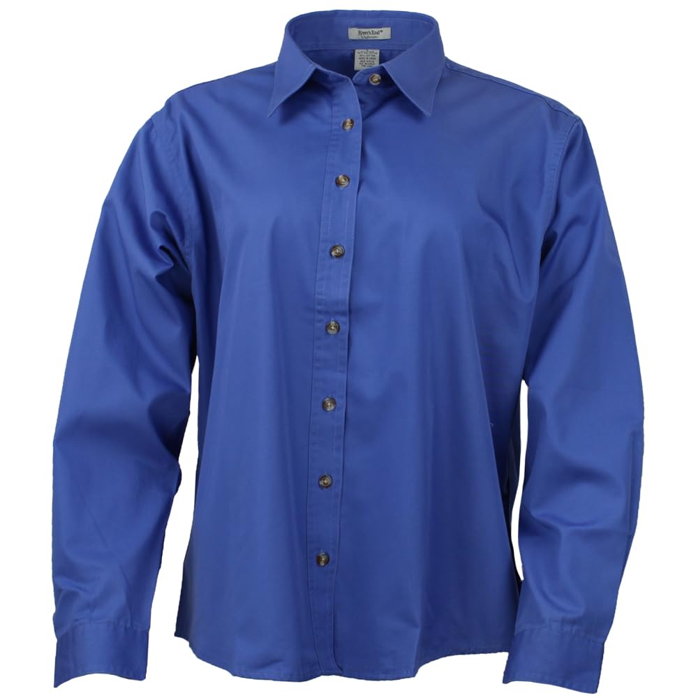 River's End Women's EZ Care Woven Long Sleeve Button-Up Shirt - Casual Comfort Top for Work & Weekend (Blue) | Perfect for Office, Date Night & Outdoor Activities