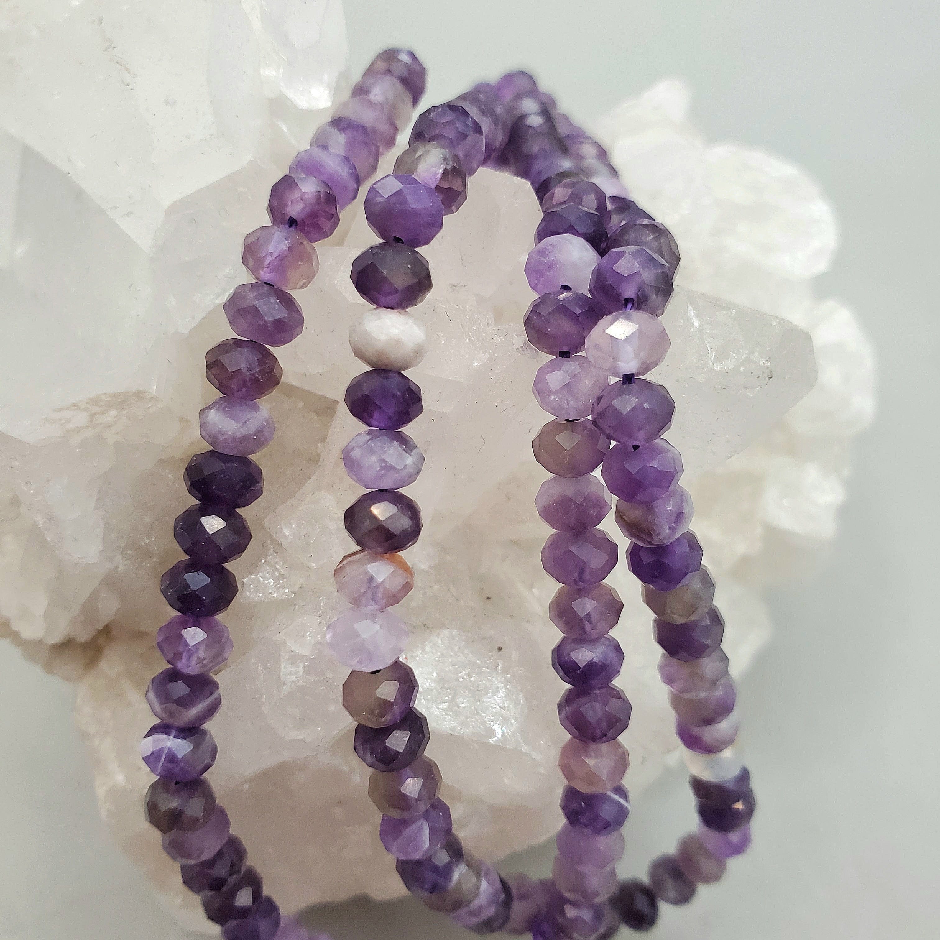 4mm Amethyst Faceted Rondelle Beads Strand - 15 Inch Gemstone Beading Supplies for Jewelry Making, DIY Crafts & Healing Crystal Bracelets