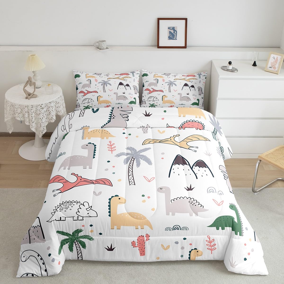 Dinosaur Comforter Set for Kids - Full Size Cartoon Dino Bedding with Jungle Animals, Boys & Girls Nursery Decor | Perfect for Bedrooms, Playrooms & Gift Giving