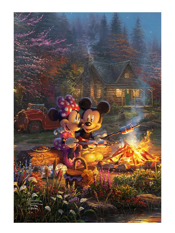 Disney Officially Licensed Mickey and Minnie Sweetheart Campfire House Flag - 28” x 40” Outdoor Decorative Garden Flag - Thomas Kinkade Inspired - Perfect for Disney Fans, Patio, Yard & Home Decor